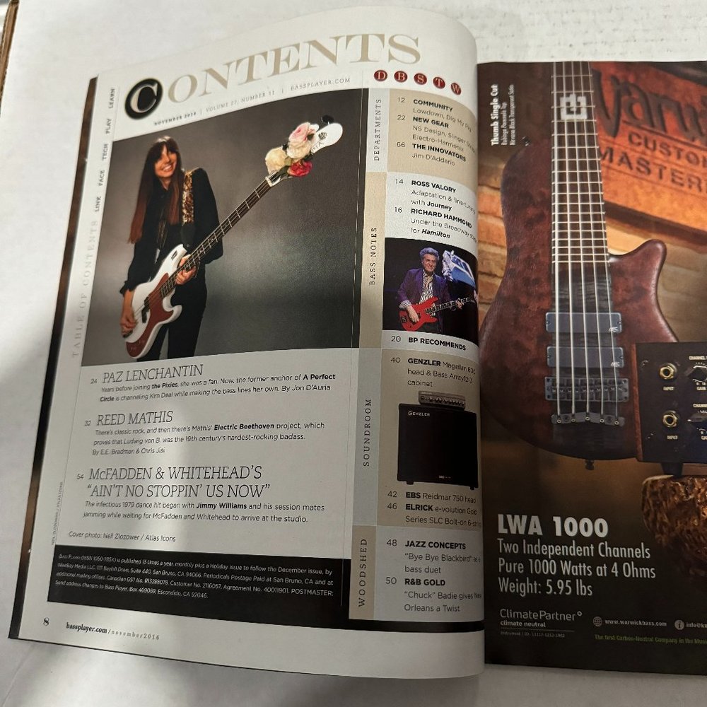 Bass Player Magazine - Paz Lenchantin / Reed Mathis - November 2016 - Picture 3 of 4